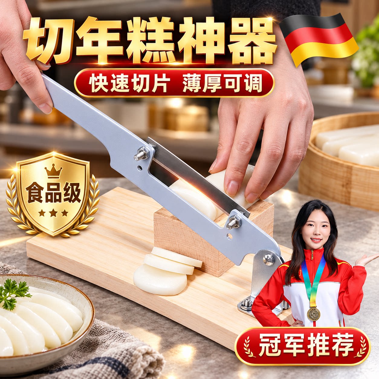 德国切年糕神器家用不锈钢专用刀牛轧糖刀阿胶糕中药材手动切片机