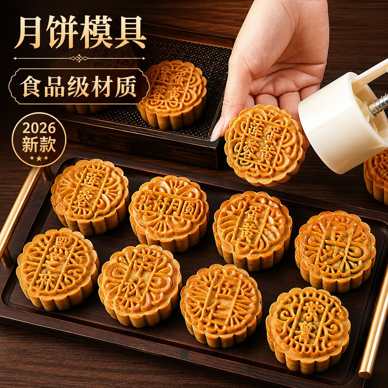 月饼模具2026新款经典口味老中广式国潮风手按压式做冰皮月饼烘焙