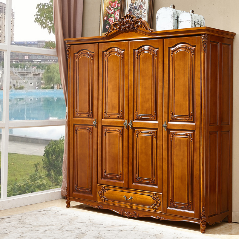 香格里拉 欧式衣柜 美式实木雕花卧室衣橱双门Q三门四门5门大衣柜