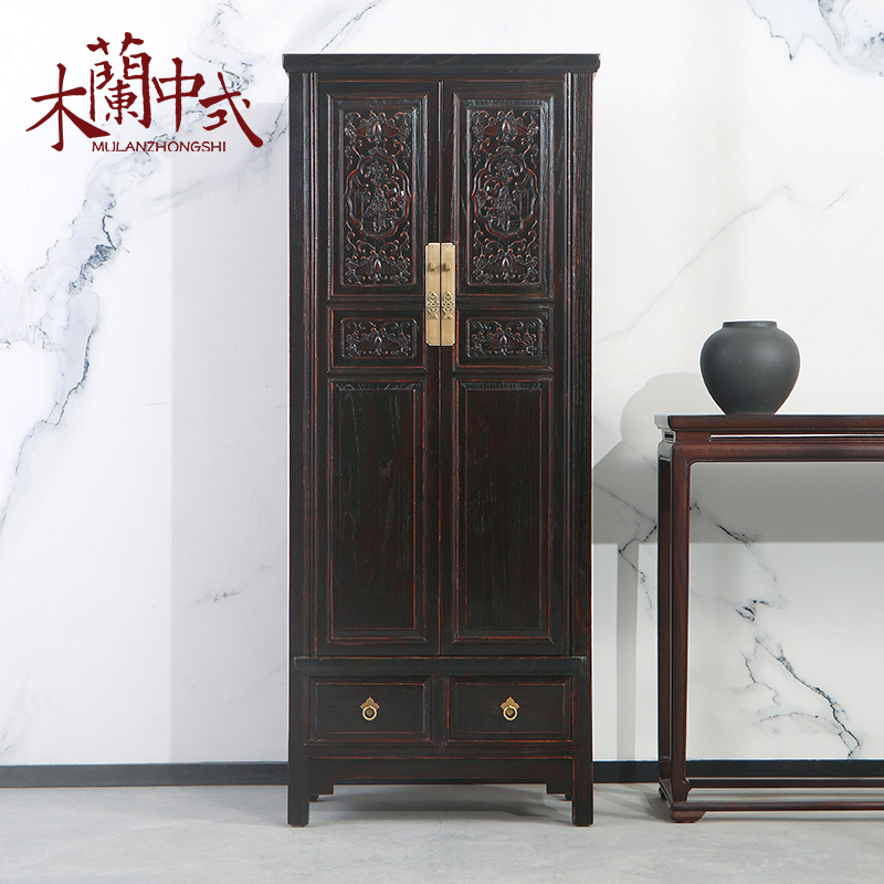中式复古衣柜 仿古实木雕花卧室B储物2门立柜装饰门厅柜古典家具