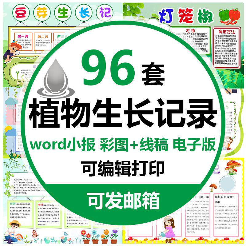 植物生长记录电子小报word模板小学生植物观察记录手抄报展板素材