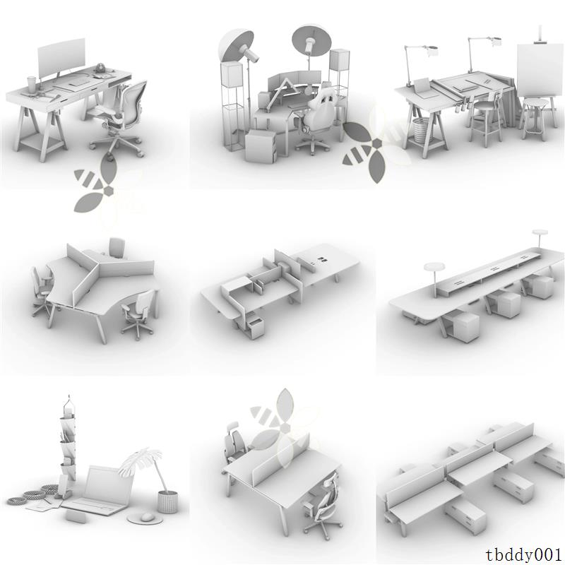 时尚创意职员办公桌家具设计师款员工卡位桌椅犀牛rhino建模型