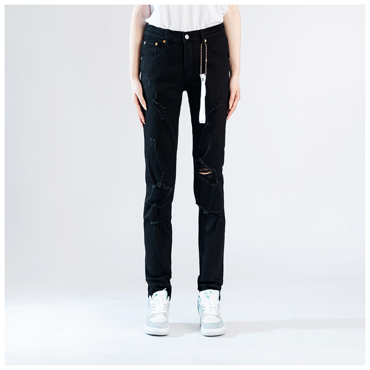 PUR jeans牛仔裤男修身显瘦欧美式高街破洞乞丐潮牌修身紧身小脚