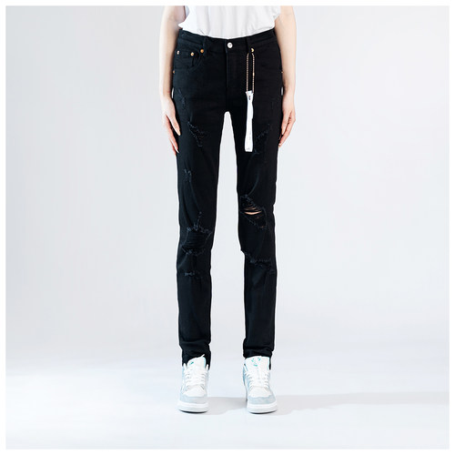 PUR jeans牛仔裤男修身显瘦欧美式高街破洞乞丐潮牌修身紧身小脚