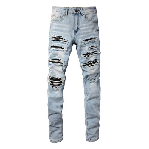 AMR Skinny Ripped Jeans 牛仔裤男美式高街街头破洞补丁小脚裤
