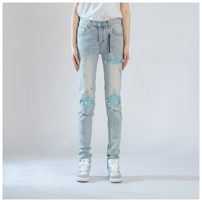 AMR Skinny Ripped Jeans牛仔裤男美式高街破洞补丁修身小脚裤