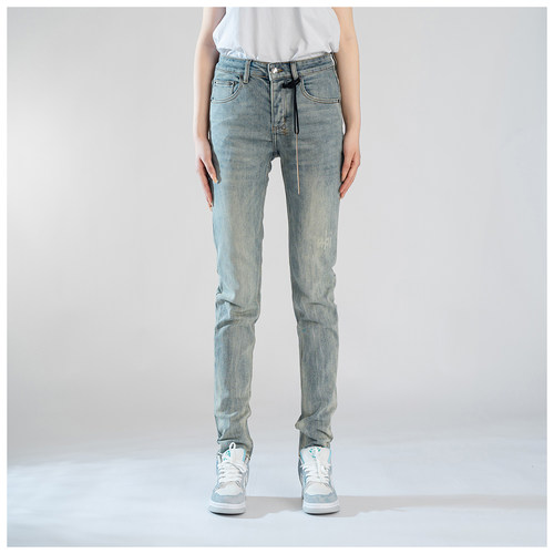 KUS jeans牛仔裤男修身显瘦欧美式高街基础款复古做旧修身小脚裤