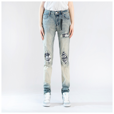 AMR Skinny Ripped Jeans 牛仔裤男美式高街破洞堆积修身小脚裤