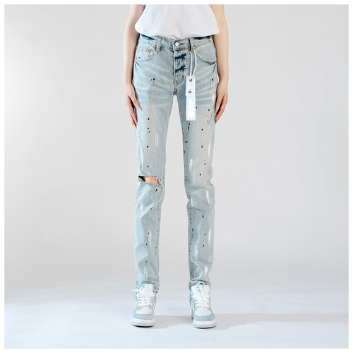 PUR jeans牛仔裤男修身显瘦欧美式高街破洞露肉乞丐泼墨修身小脚