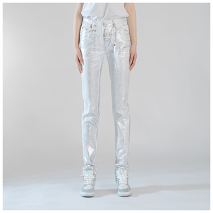 PUR jeans牛仔裤男修身显瘦欧美式高街白牛色烫金基础款小脚