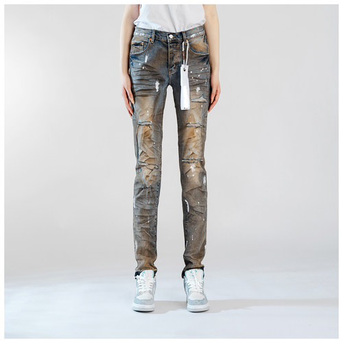 PUR jeans牛仔裤男修身显瘦欧美式高街泼墨晕染款潮牌修身小脚裤