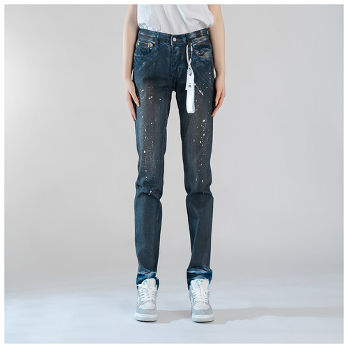 PUR jeans牛仔裤男修身显瘦欧美式高街泼墨晕染款潮牌修小脚裤