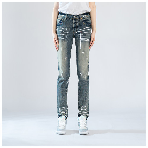 PUR jeans牛仔裤男修身显瘦欧美式高街泼墨基础款潮牌修身小脚裤