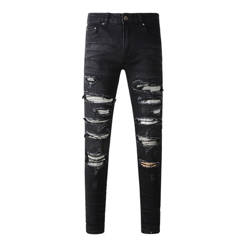 AMR Skinny Ripped Jeans 牛仔裤男美式高街街头破洞补丁小脚裤