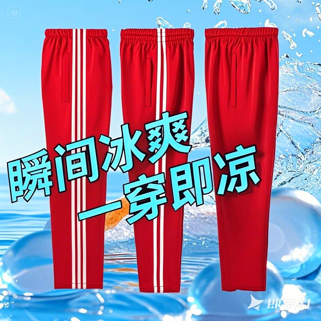 红色夏季冰丝校服裤薄款二条杠