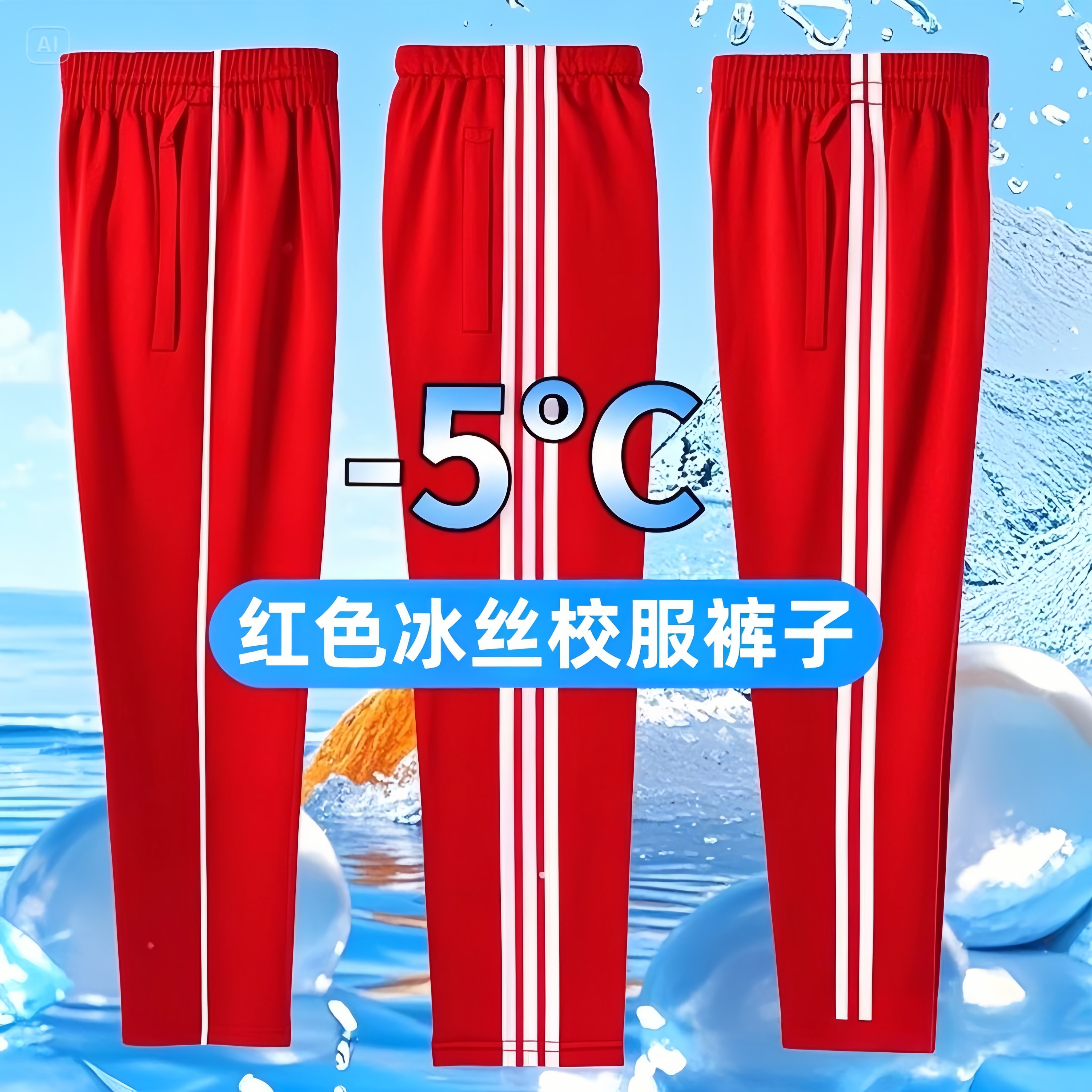 校服裤子夏季红色学生二条杠小学生校裤初中一道杠校服裤夏季冰丝