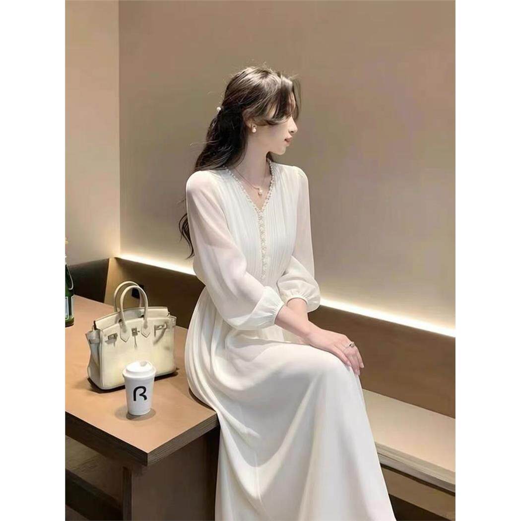 白色连衣裙女春轻奢法式