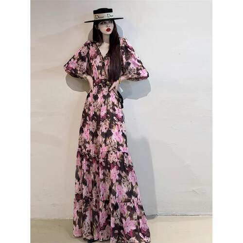 2025夏季新款法式V领碎花
