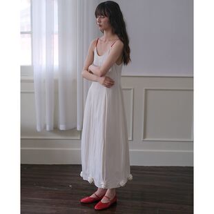 法式复古小众高级感撞色吊带裙手工花朵收腰长款连衣裙