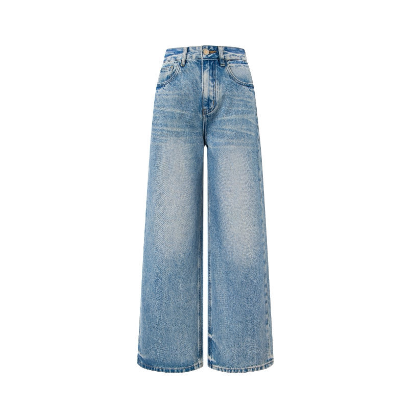 高腰美式复古阔腿牛仔裤女2026春季新款垂感显瘦宽松直筒拖地长裤