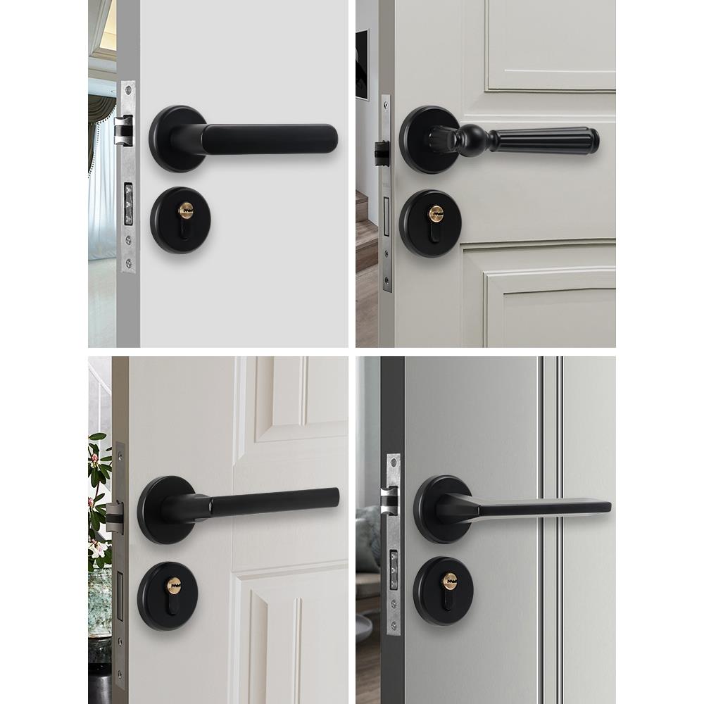 黑色室内卧室房门锁家用房间实木门把手锁具通用型分体家装静音锁