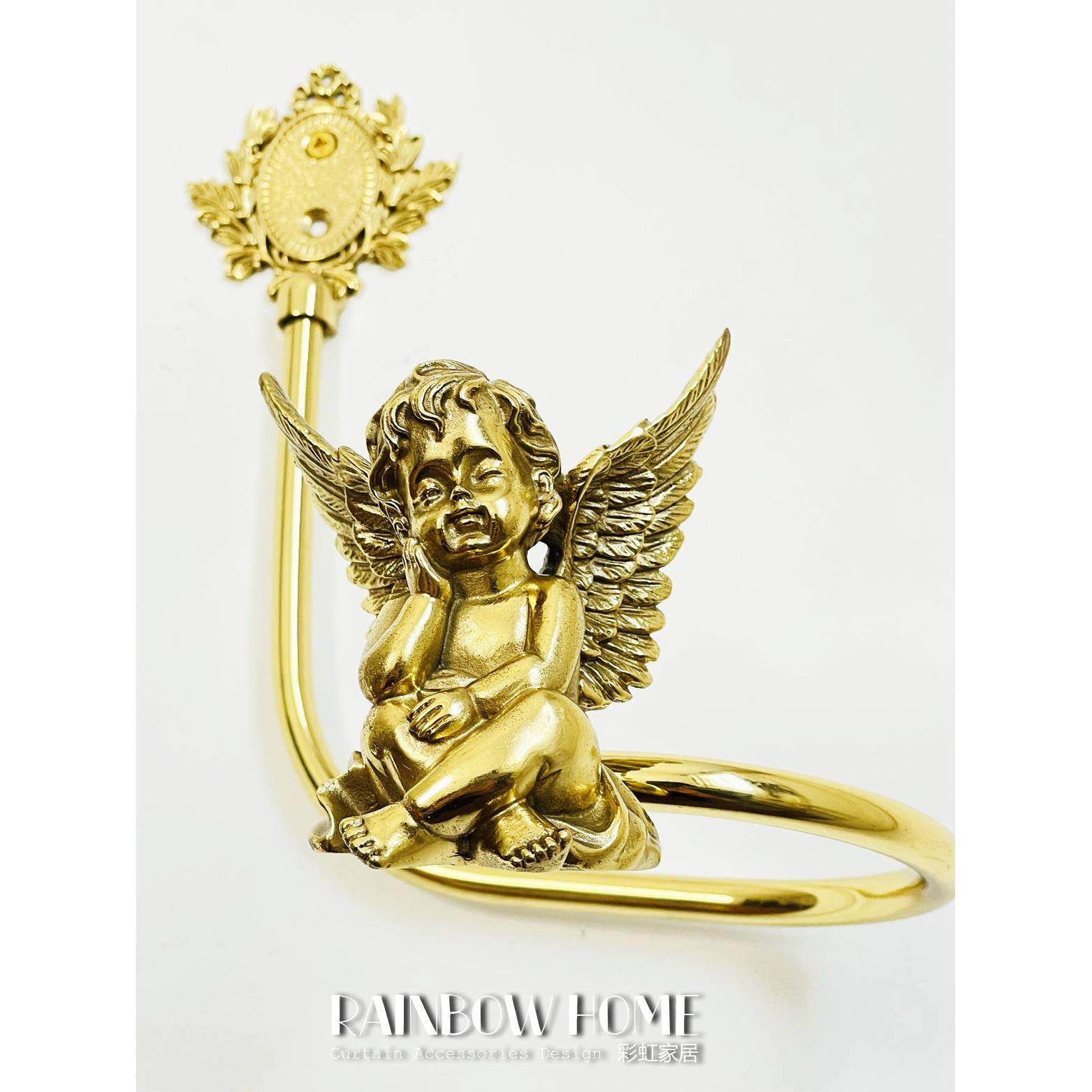 手工失蜡法小天使丘比特黄铜窗帘钩墙钩绑带轻奢客厅卧室欧式美式
