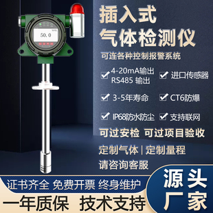 插入式气体检测仪氧气一氧化碳硫化氢甲烷氢气浓度在线报警监测器