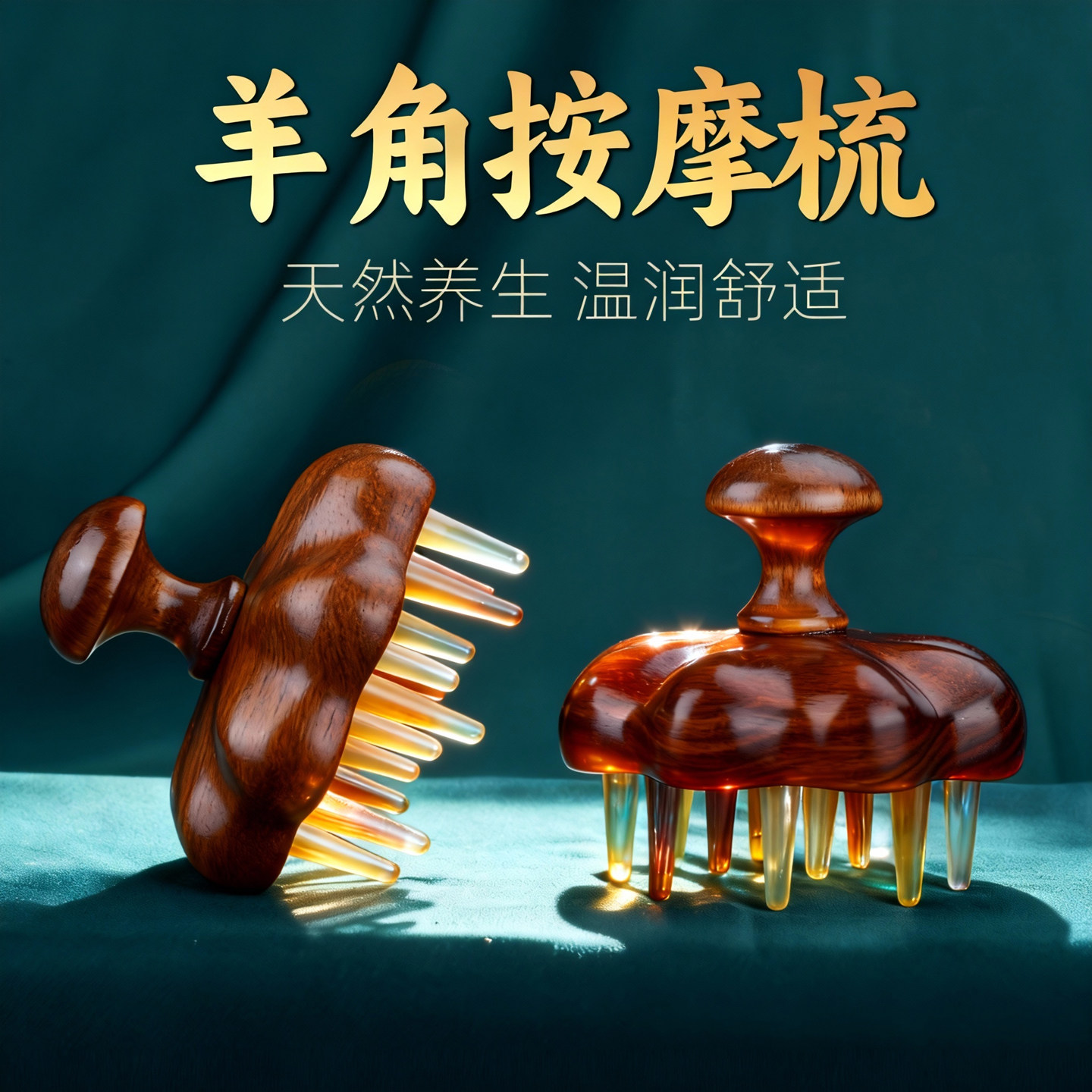 天然羊角圆盘插齿按摩梳