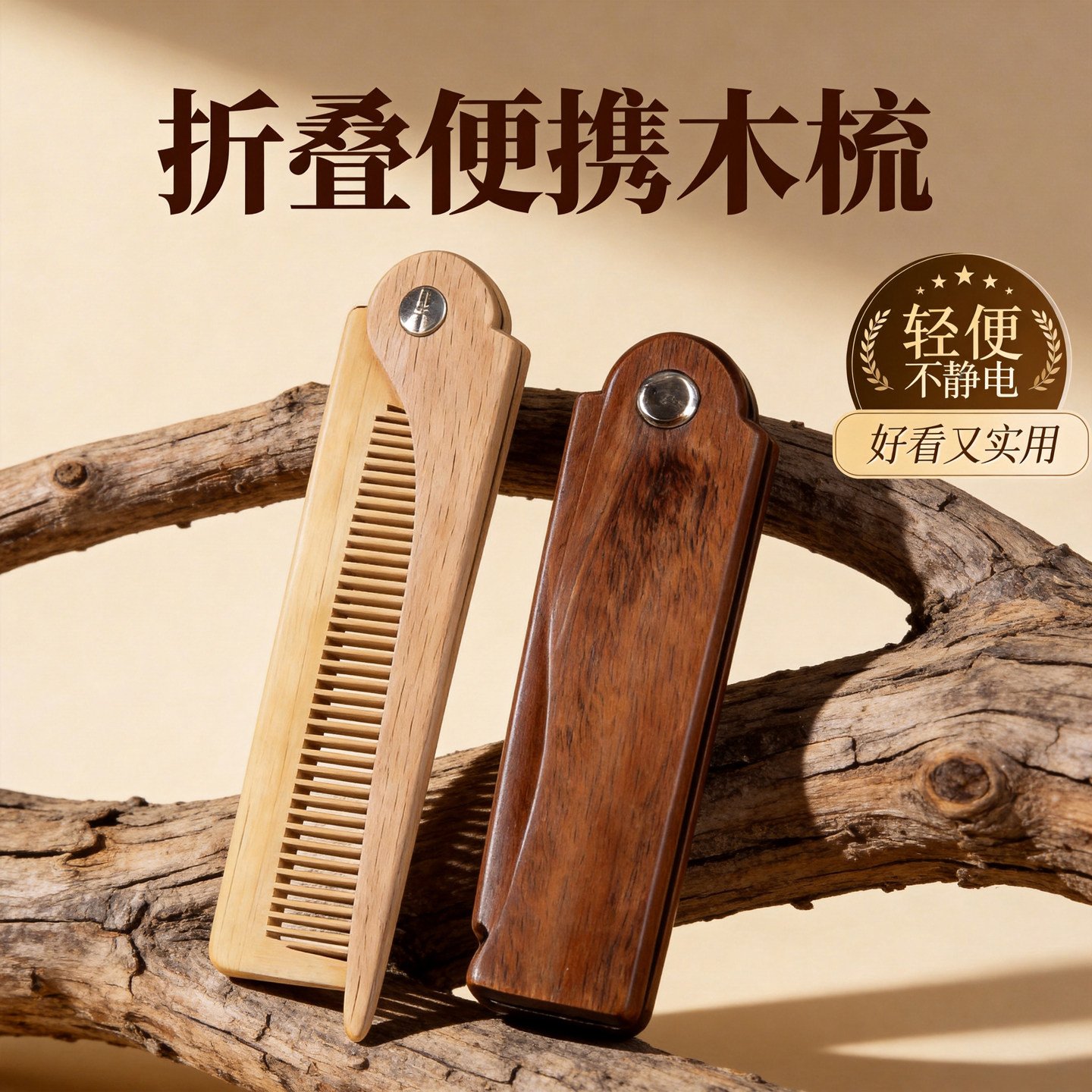 榉木折叠便携不静电按摩梳