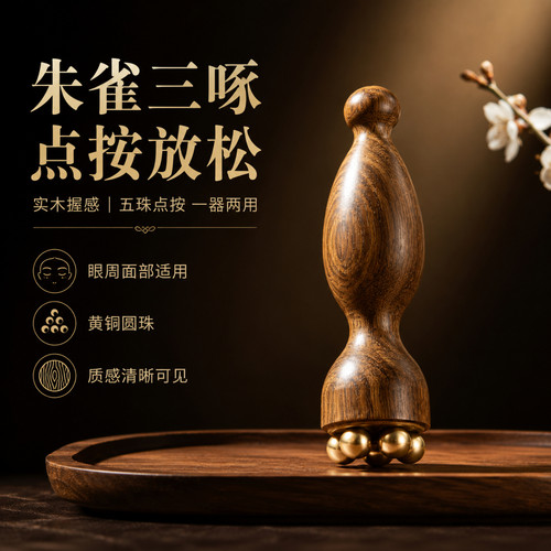 檀木铜珠眼部按摩器拨筋棒