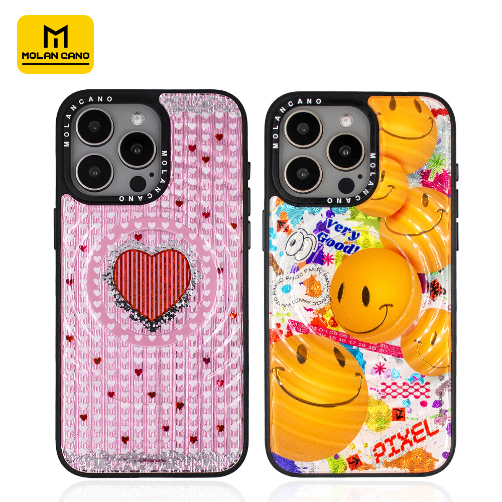 韩国MOLAN CANO新款网红苹果手机壳磁吸鎏金爱心创意笑脸防摔适用iphone16promax保护套15pro浪漫可爱高级感