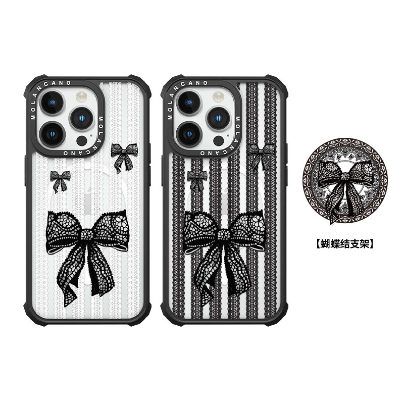 韩国molancano蕾丝蝴蝶结苹果手机壳磁吸适用iphone16promax透明17防摔15新款全包14保护套女13网红三星华为