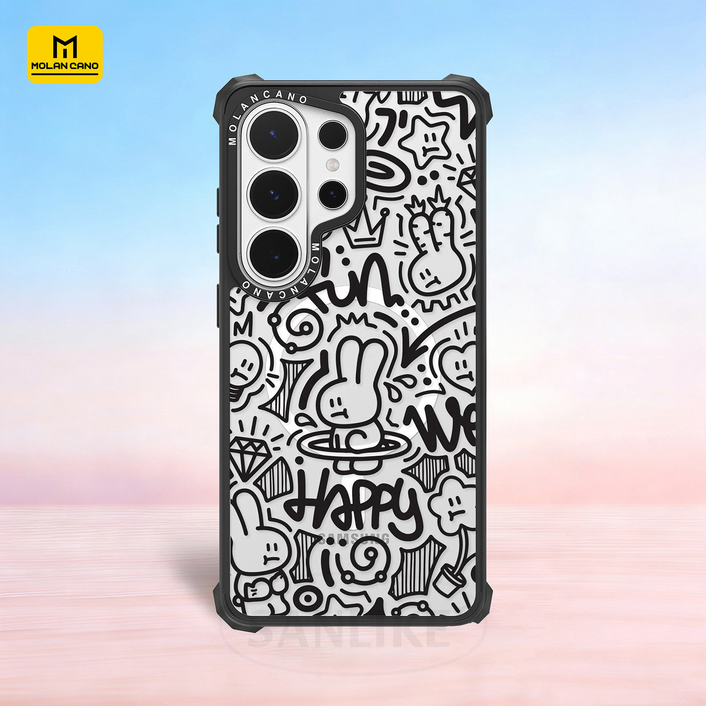 韩国MOLANCANO三星Galaxy S26 Ultra手机壳新款涂鸦黑色兔子透明轻薄防摔磁吸保护套s26卡通可爱外壳情侣ins