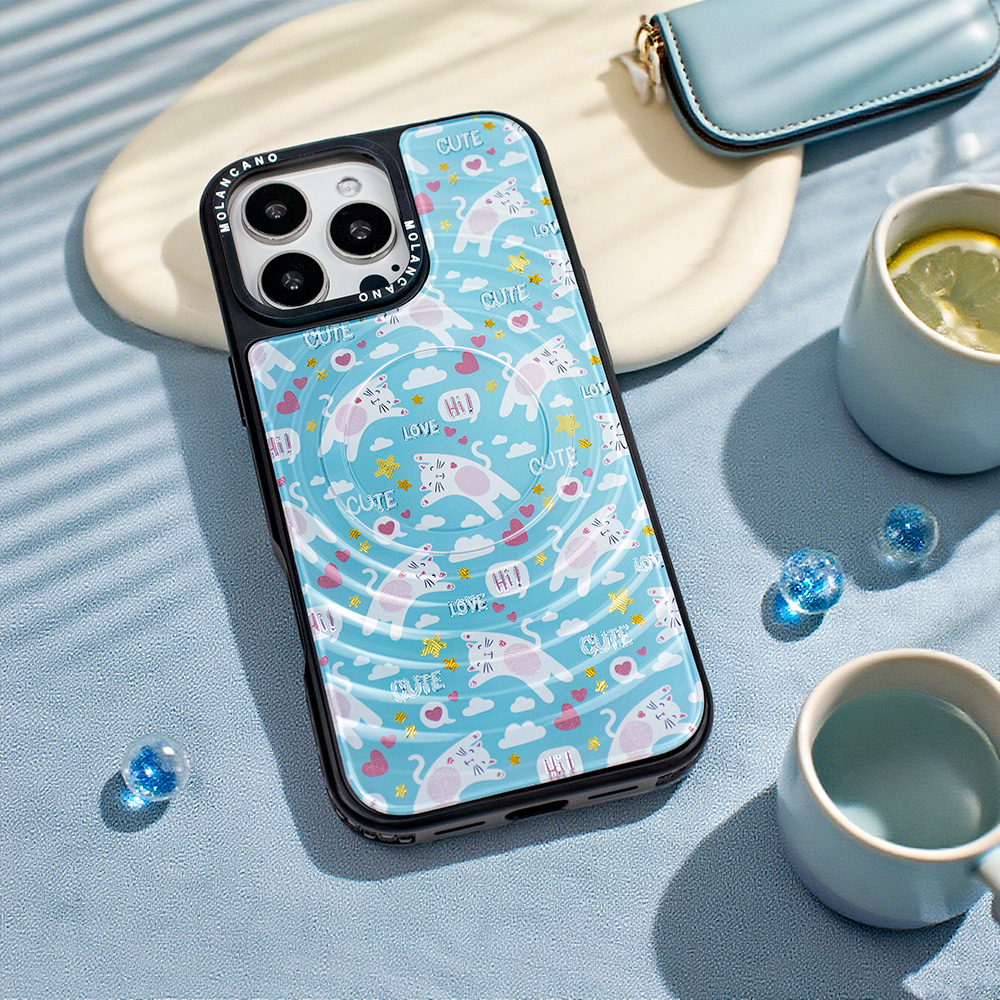 韩国MOLAN CANO新款网红苹果手机壳波漾磁吸鎏金可爱猫咪创意防摔适用iphone16promax保护套15pro浪漫高级感