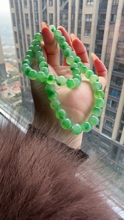 独龙玉果阳绿项链妈妈链高冰女神链卡10珠子珠子单圈