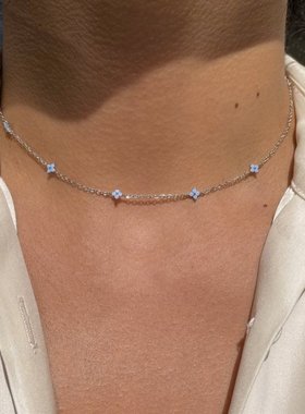 女锁骨首饰甜美夏季精美项链跨境欧美克莱因链颈链ins蓝色花朵风