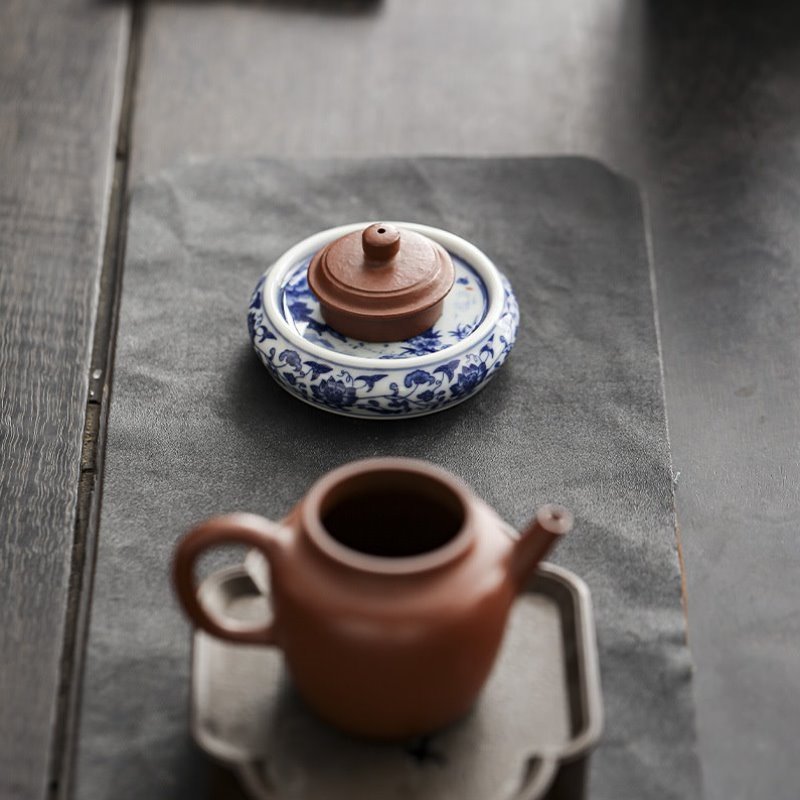 陶瓷中式青花茶杯茶具托仿古前程似锦盖置垫茶壶配件功夫茶道茶杯