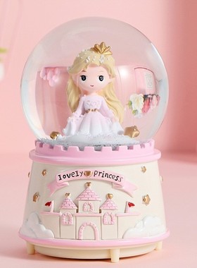 生日礼物八音盒玻璃球高级女儿木马女孩新款水晶球卡通音乐盒旋转