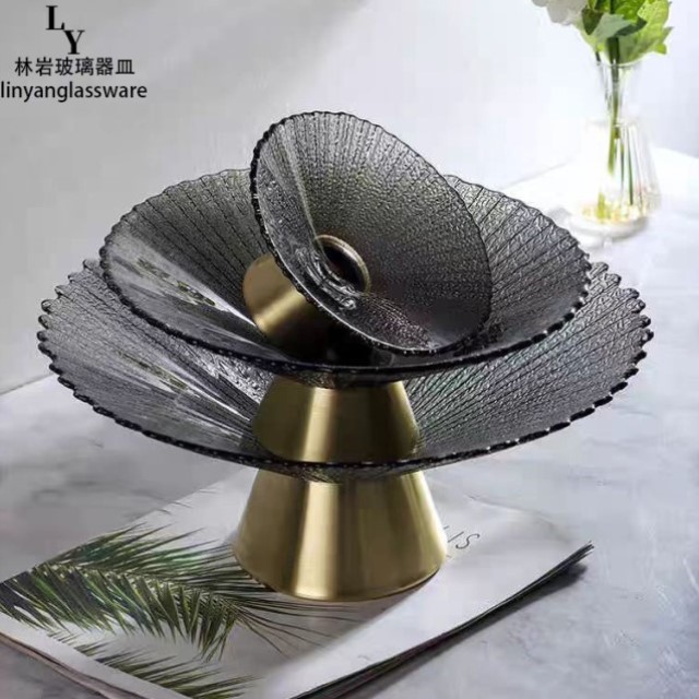 轻奢水果盘高档零食家用现代网红彩色古风桌面中水晶玻璃客厅茶几