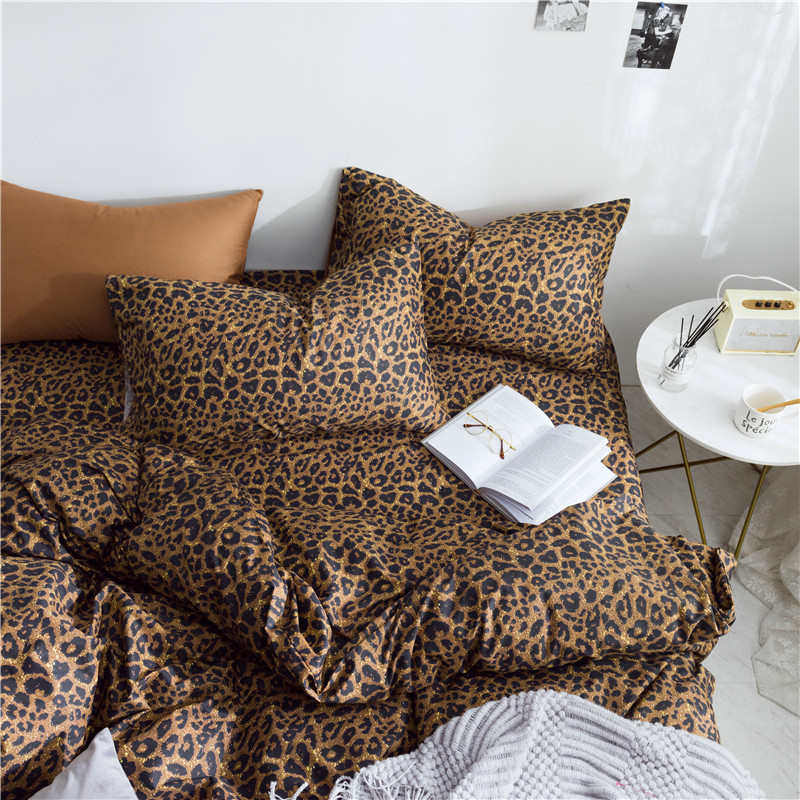 全棉豹纹床单单件咖啡金黄色纯棉被单1.2米单人1.51.8双人2米加大