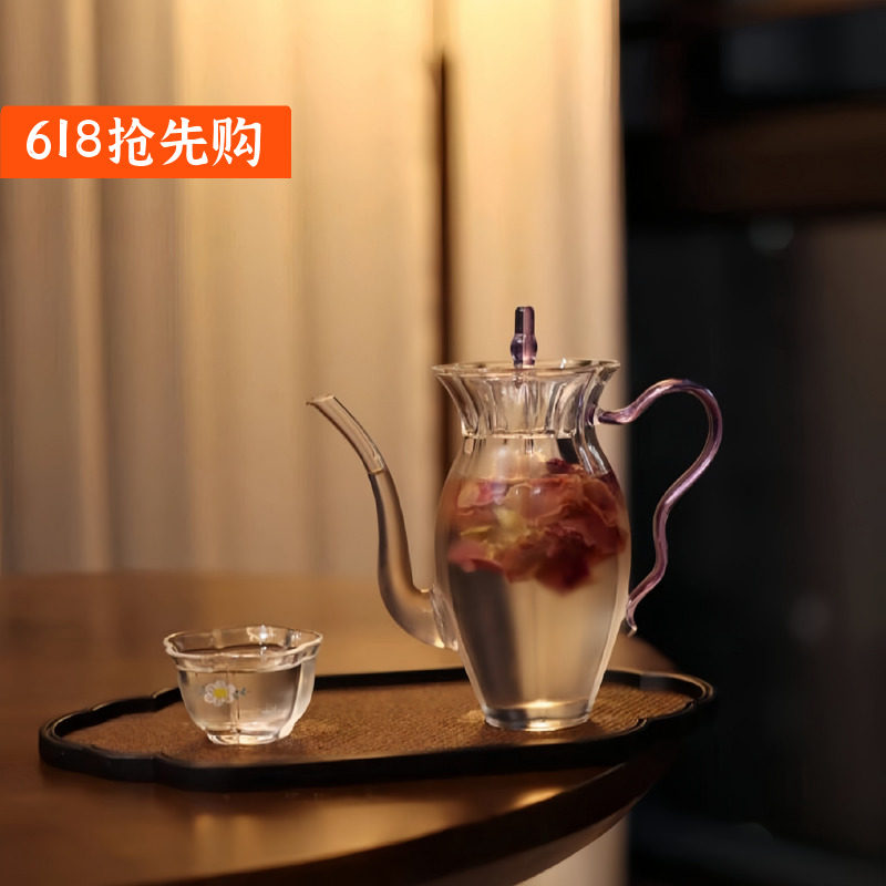 玫瑰花茶壶水果花茶壶玻璃水仙壶透明粉泡茶壶下午茶茶具泡茶器图片