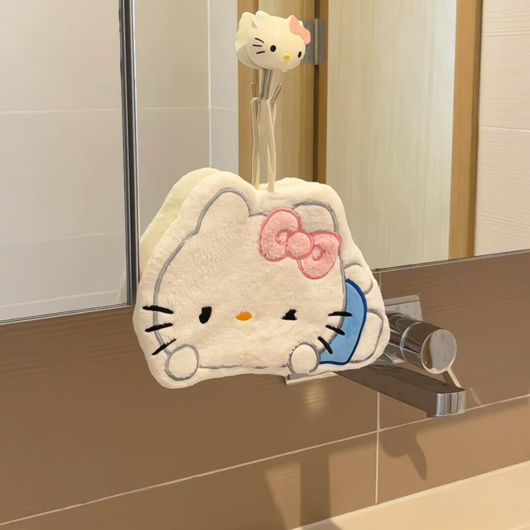 hellokitty擦手巾可爱挂式加厚超强吸水珊瑚绒小方巾厨房浴室两用