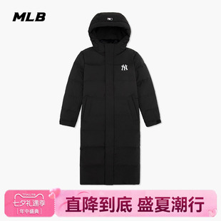 MLB男女秋冬新款中长款大logo连帽羽绒服外套3ADJB1646-50BKS-S