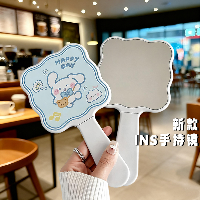 新款手柄镜带梳子便携补妆手持化妆镜少女心镜梳一体小镜子随身镜