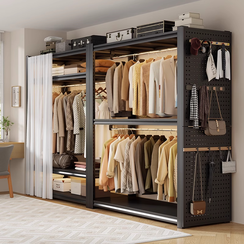 开放式衣架家用卧室带帘简易组装落地衣柜出租房2025新款货架衣柜
