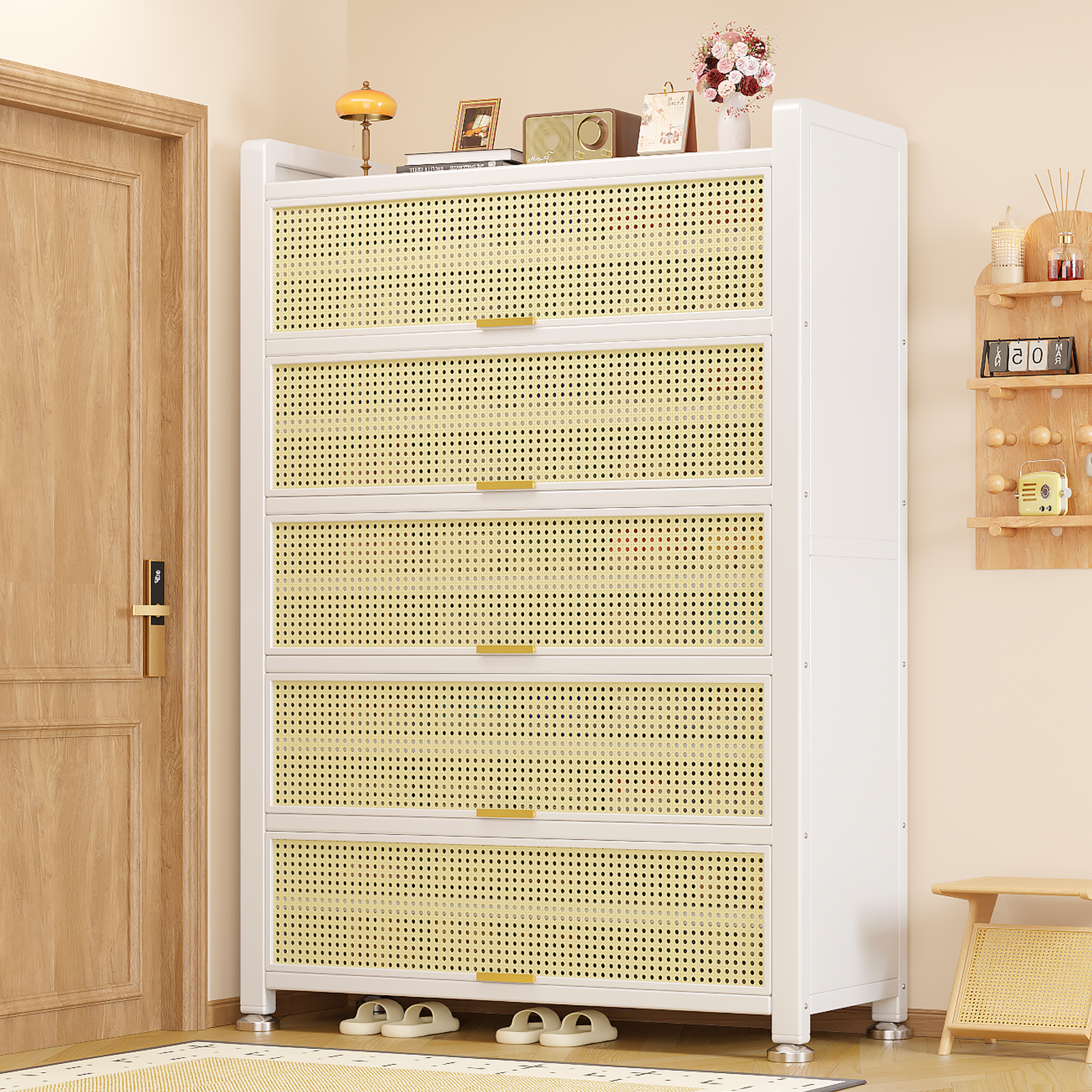 钢制鞋柜家用门口藤编收纳柜一体靠墙楼道外透气入户玄关储物鞋架,住宅家具,鞋柜,淘宝优惠券,粉丝福利购,淘宝优惠卷