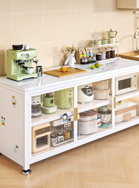 厨房置物架落地多层岩板餐边对开门橱柜多功能一体式收纳储物柜子