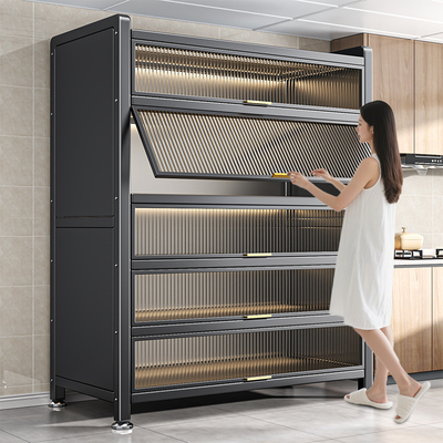 蓝博湾厨房置物架落地多层收纳柜微波炉家用防尘多功能整体橱柜收