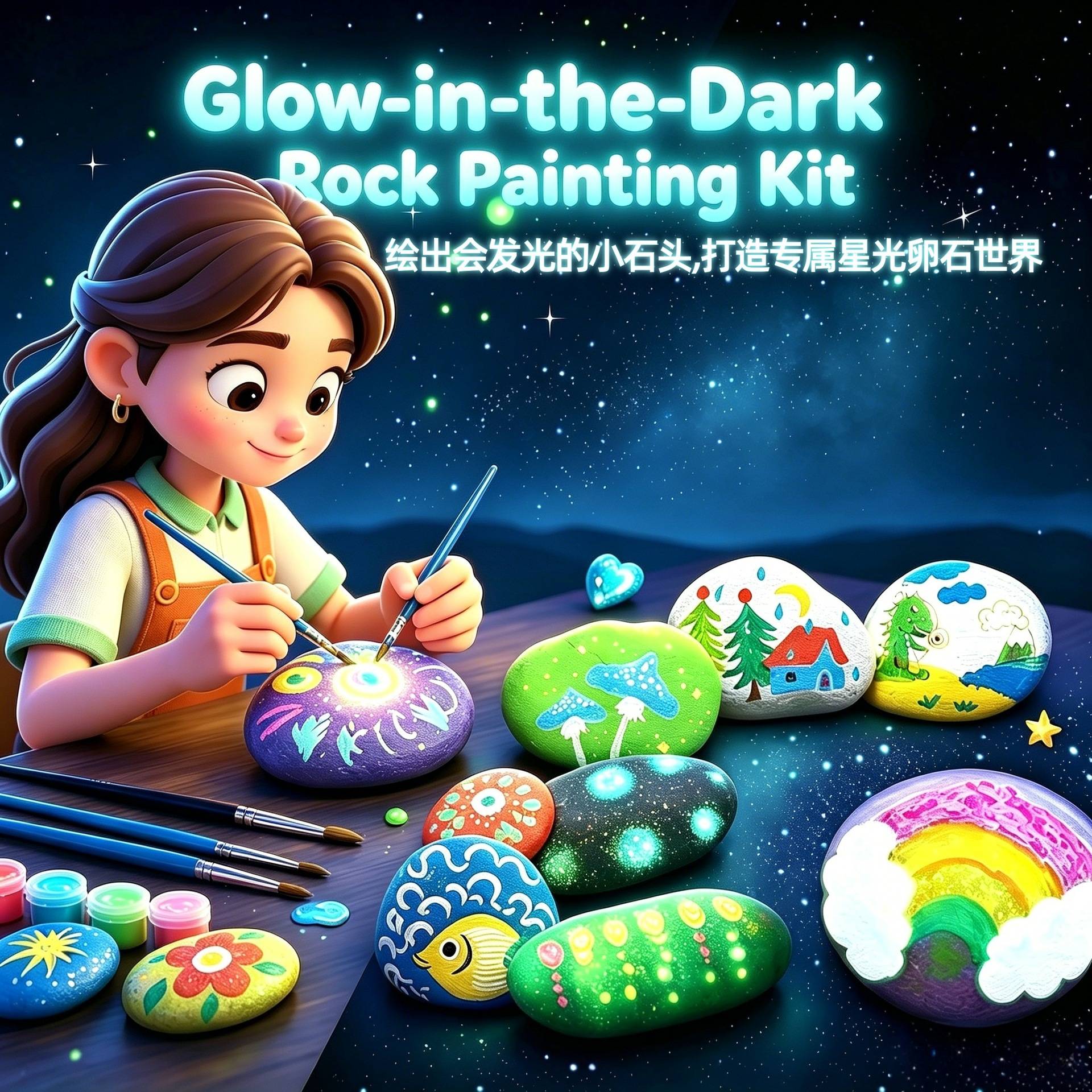 夜光石头彩绘套装幼儿园diy手绘