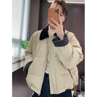 新款 2025冬季 休闲宽松小个子棉服上衣 口夹棉加厚外套女短款 格子袖